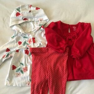 Red floral baby girl outfit - set of 4